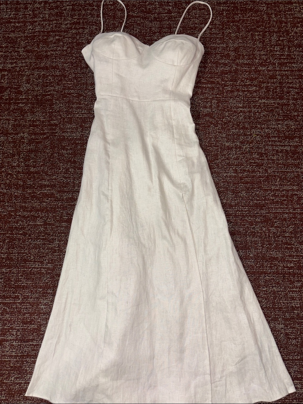 Reformation Jada linen midi dress cream tie waist high slit corset top open back - Picture 2 of 16
